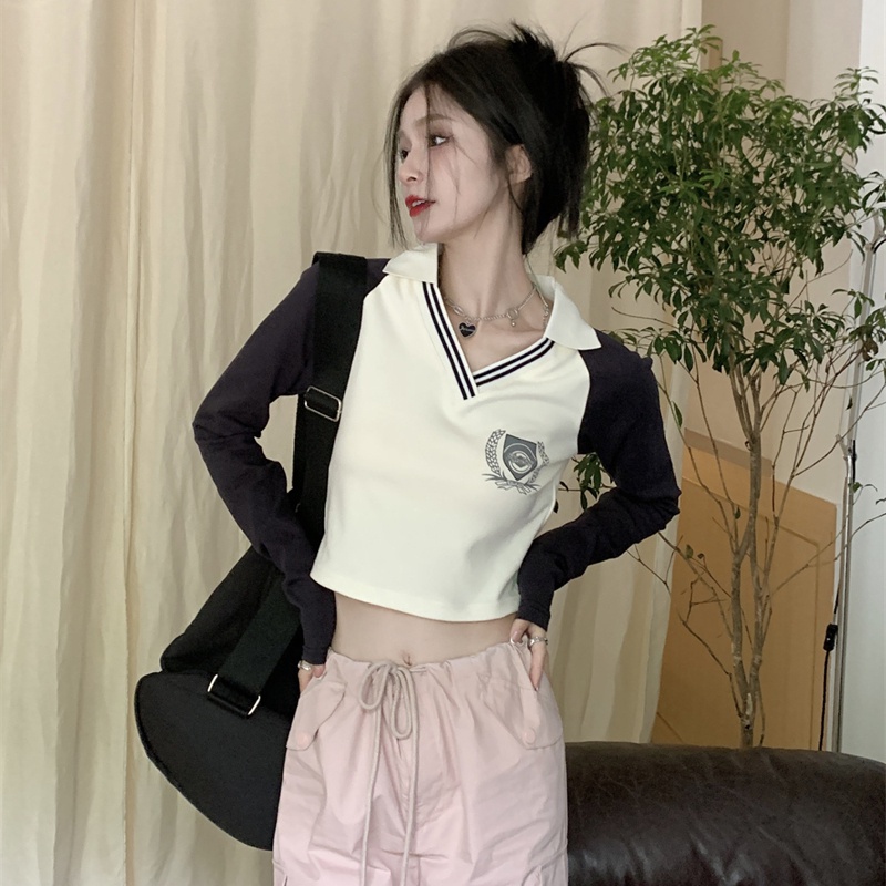 Áo thun croptop SUXI tay dài cổ chữ V dáng ôm thời trang mùa xuân cho nữ