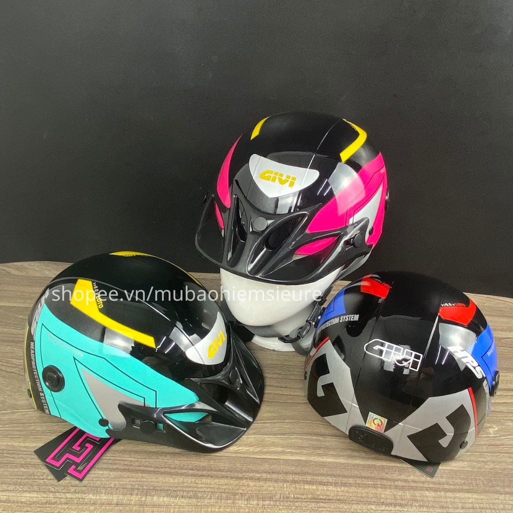 Mũ bảo hiểm nửa đầu chính hãng Givi Trắng đen , nón bảo hiểm sơn nhám bền màu phù hợp mọi lứa tuổi
