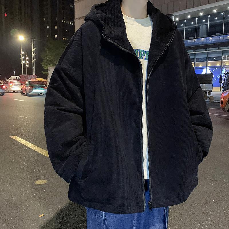 Áo Khoác Nhung Kẻ Có Mũ Trùm Dáng Rộng Thời Trang Mùa Thu Đông Phong Cách Retro Giản Dị Dành Cho Nam