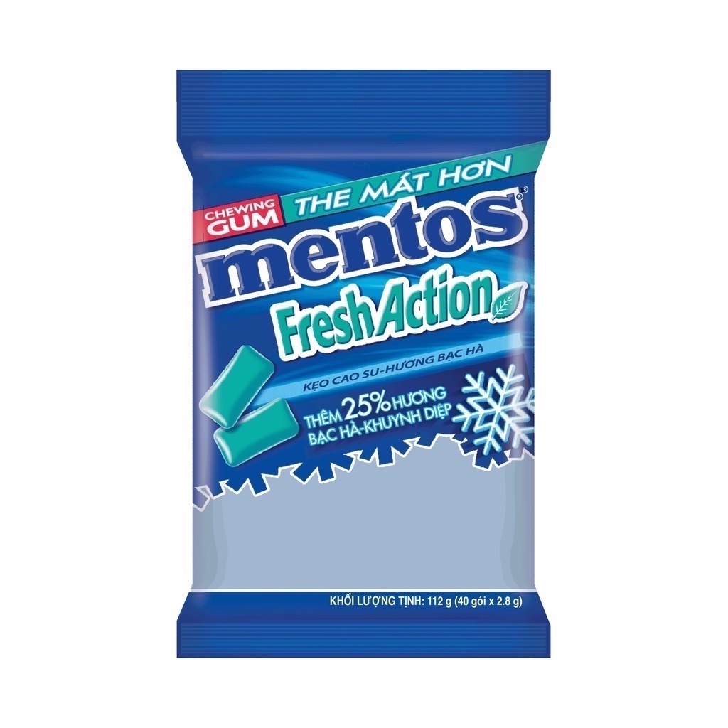 Sing gum Mentos Fresh Action hương bạc hà mạnh (Gói 40 viên)