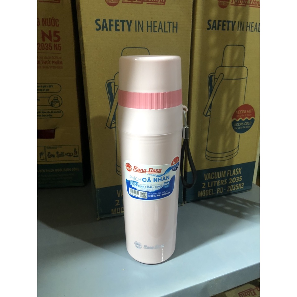 Bình phích đựng nước nóng giữ nhiệt 0,5Lit Rạng Đông - vỏ nhựa, ruột thuỷ tinh - 0538N2.E