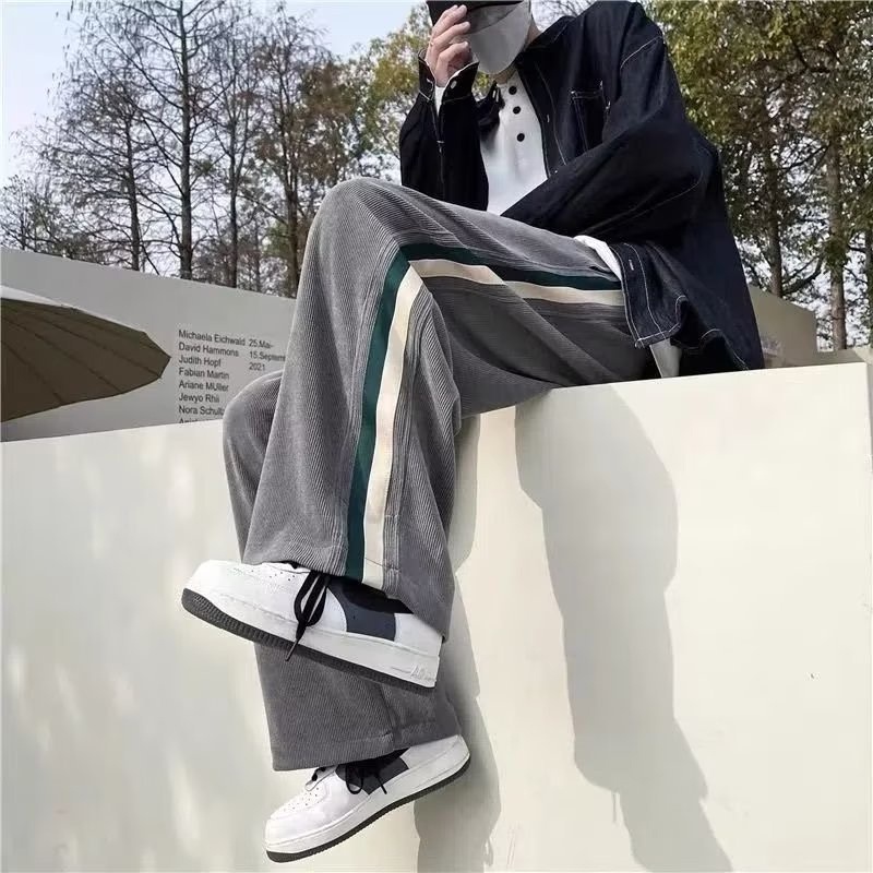 Quần Dài Vải Nhung Kẻ Sọc Màu Sắc Tương Phản Thời Trang Thu Đông Cho Nam