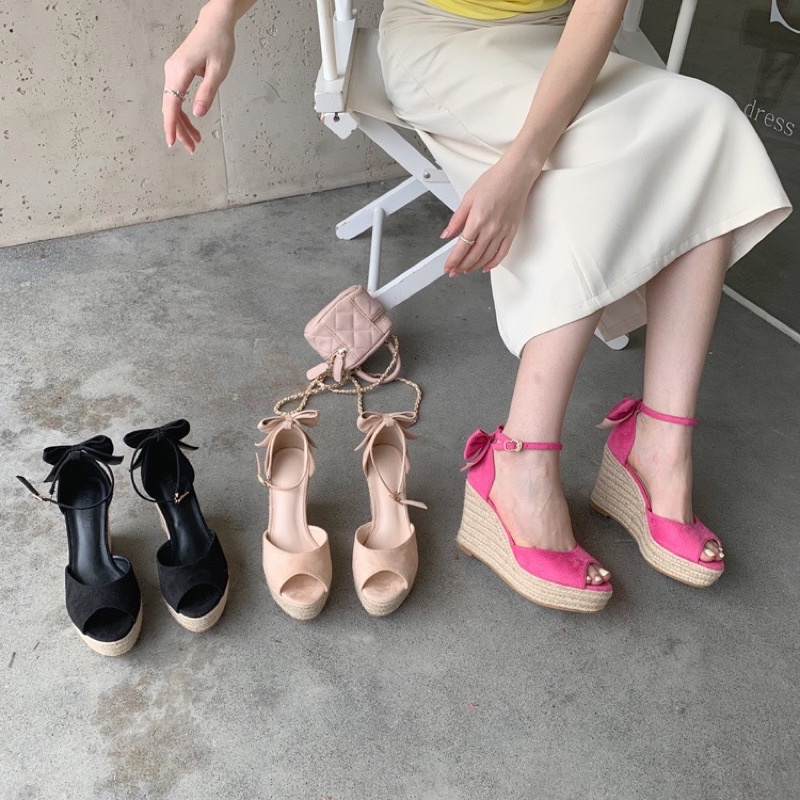 Sandal cao gót đế xuồng nơ gót siêu tôn dáng hàng QCCC