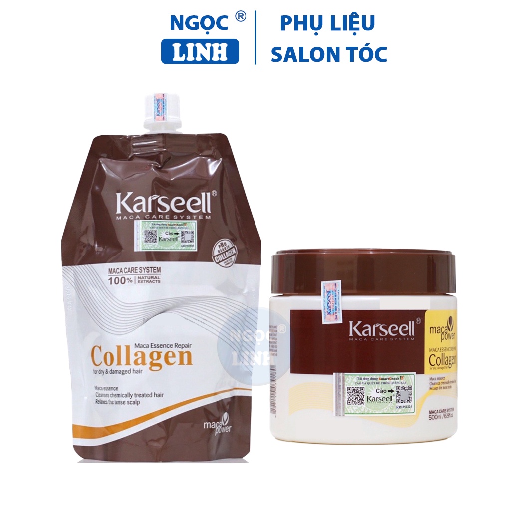 Ủ tóc Karseell Collagen Maca phục hồi tóc hư tổn siêu mượt 500ml chính hãng, dầu dưỡng hấp tóc collagen Karseell