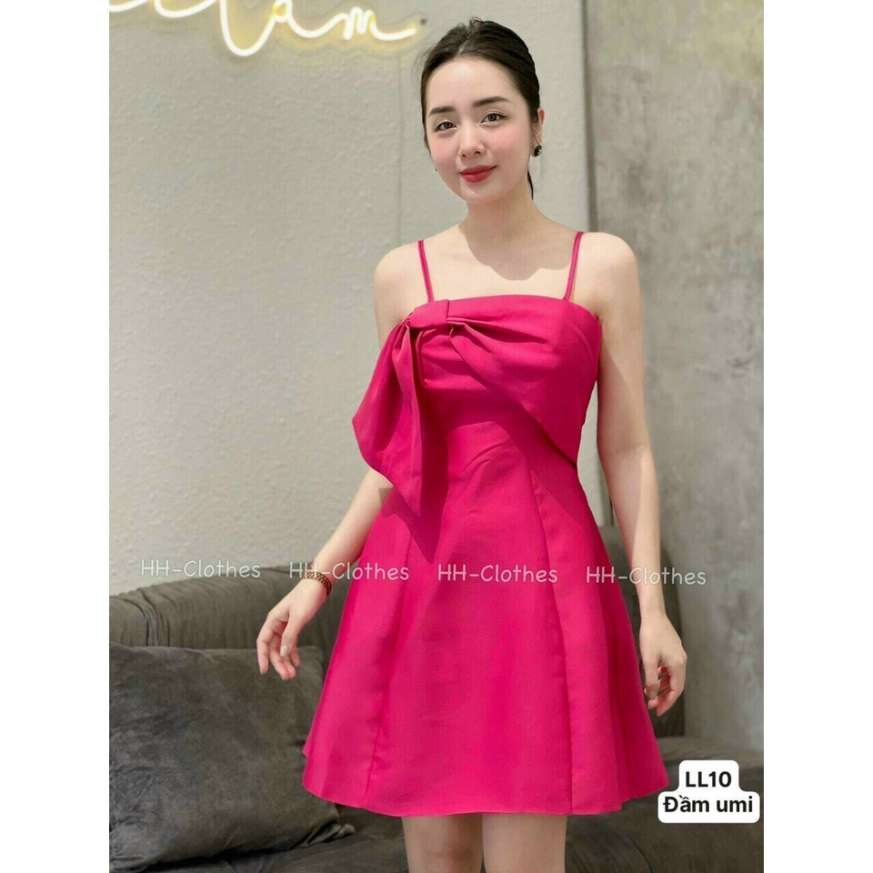 Đầm nơ 2 dây khóa kéo sau chất umi