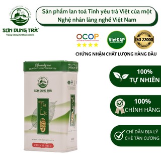 Hộp trà thiếc tài lộc sơn dung trà,chè thái nguyên 100% búp chè xanh tự nhiên nước vàng sáng