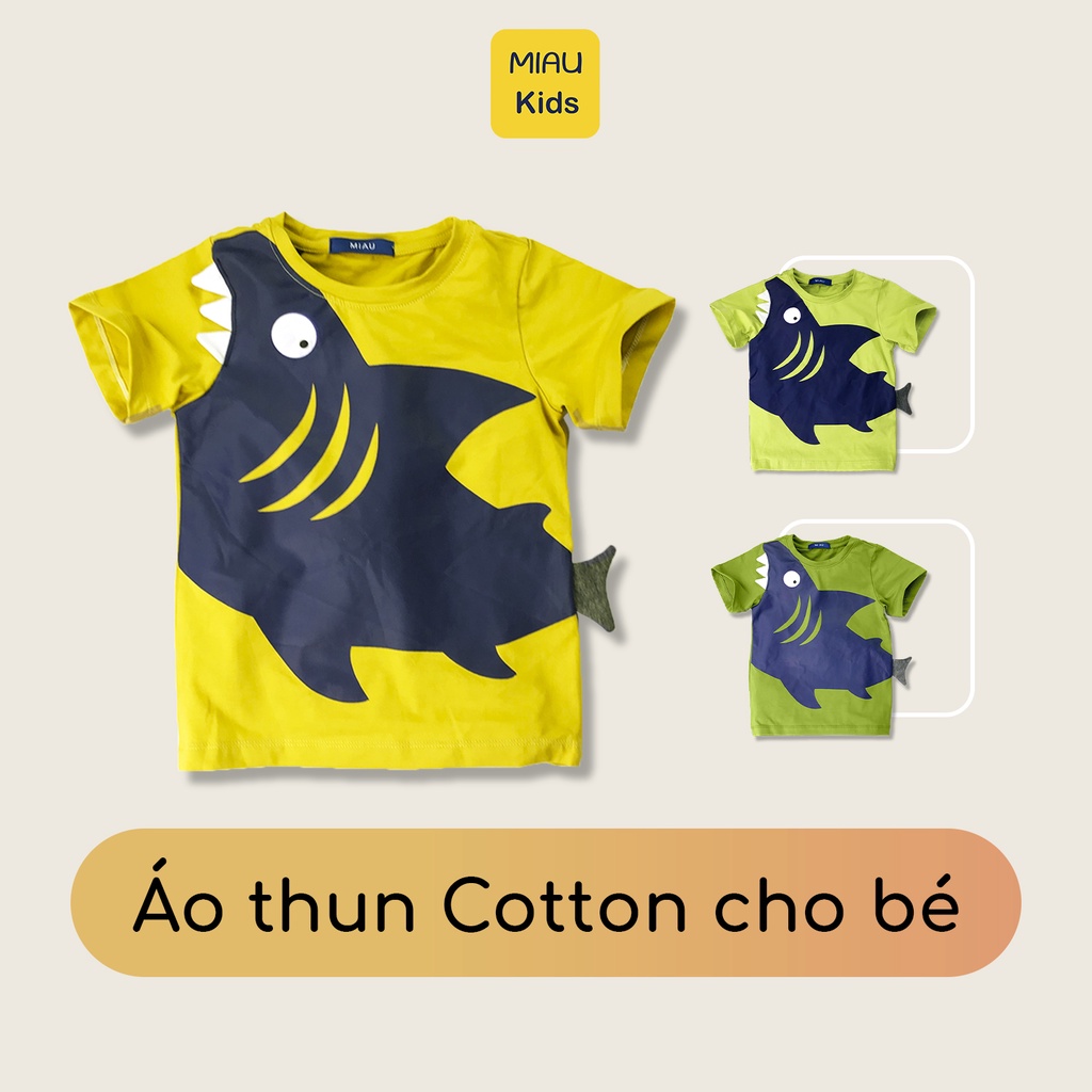 Áo Phông Cho Bé Hình Cá Mập Ngộ Nghĩnh Đáng Yêu, Thun Cotton Co Giãn Thoáng Mát Cho Bé Đến 40Kg mặc đi học đi chơi