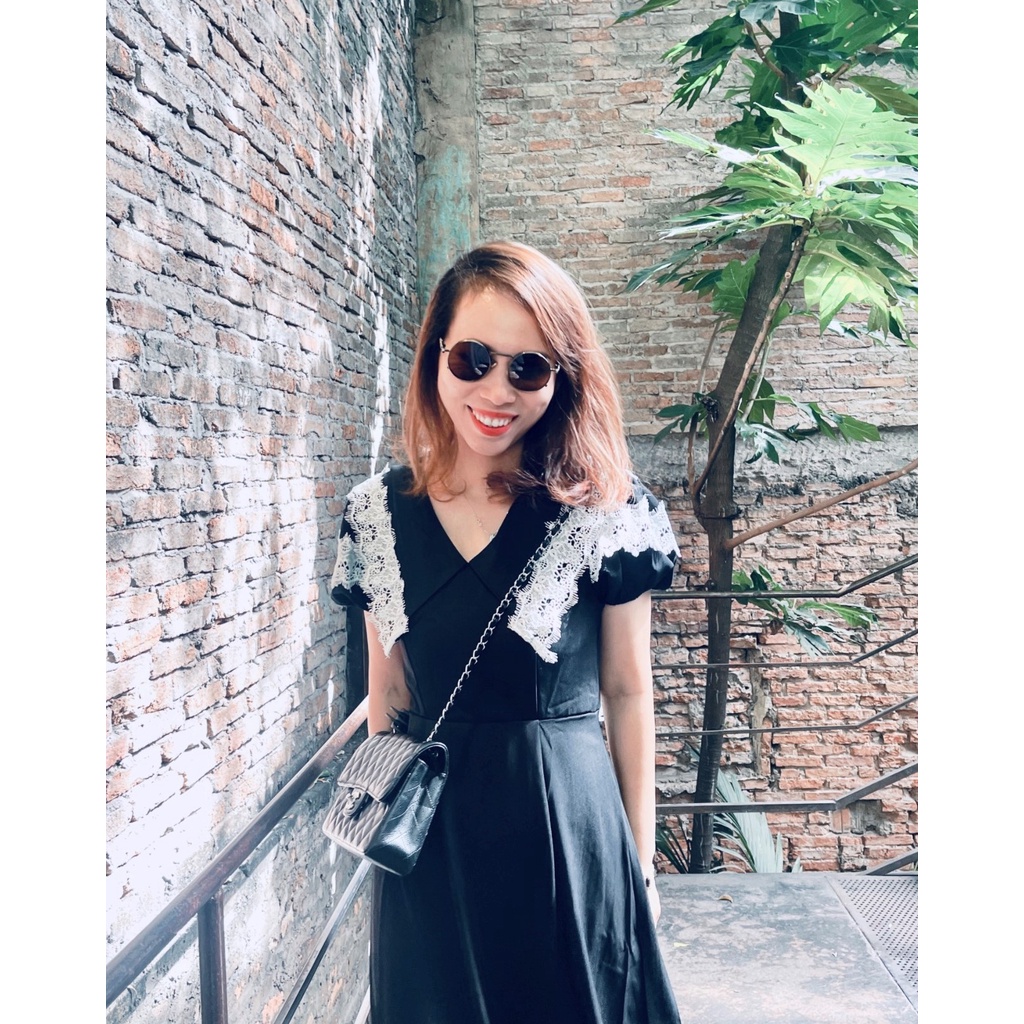 (HÌNH THẬT) Váy dài chít-eo phối ren cao cấp. Đầm dài tôn dáng, cổ V và hở lưng cách điệu