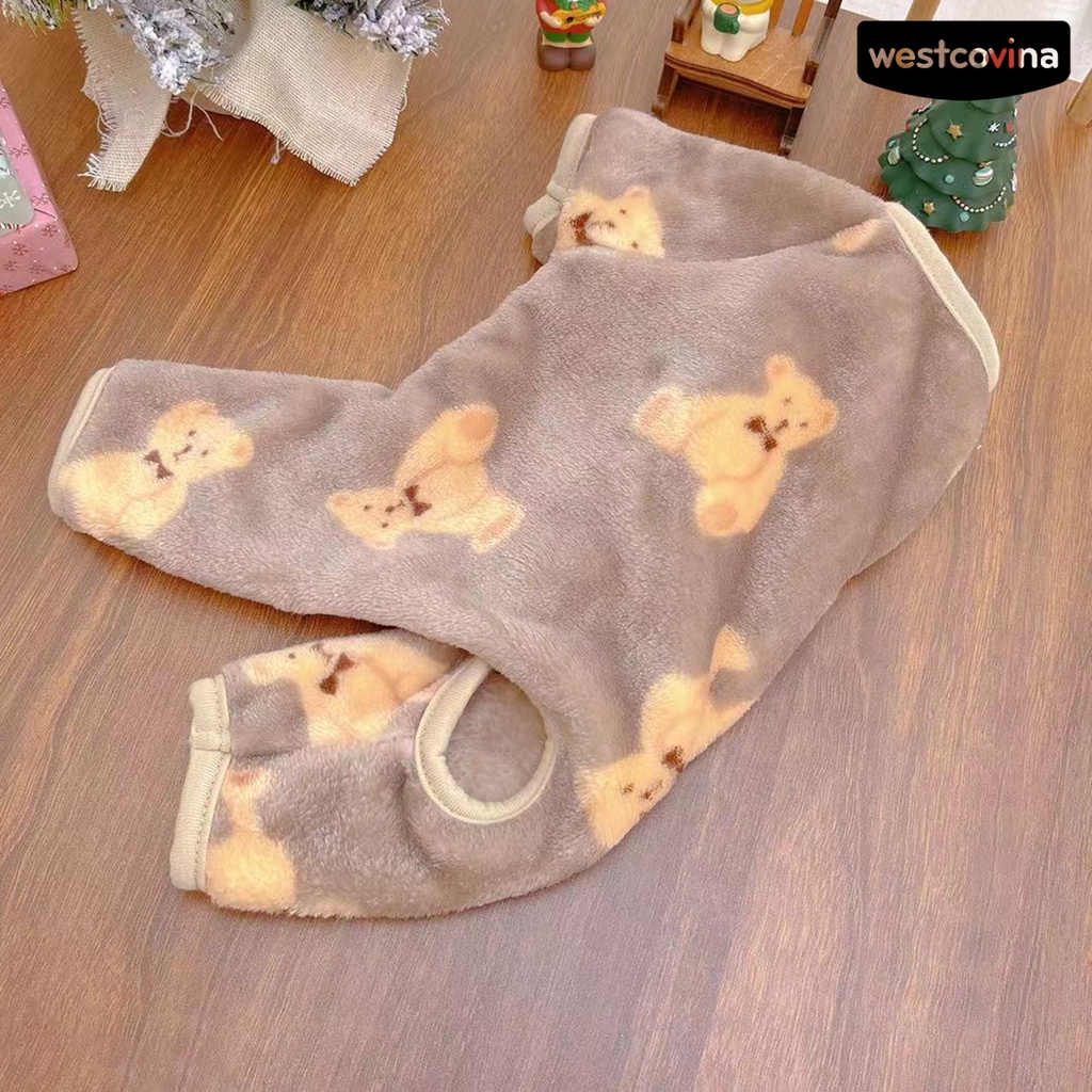 [COD]♘Áo Liền Quần Cổ Tròn Mềm Mại In Họa Tiết Gấu Hoạt Hình Đáng Yêu Cho Thú Cưng