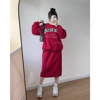 SET Sweater ĐỎ chân váy midi