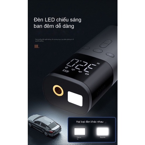 BƠM LỐP MINI KHÔNG DÂY TỰ ĐỘNG - XILANH THÉP - TÍCH HỢP PIN SẠC DỰ PHÒNG, ĐÈN LED SOI SÁNG