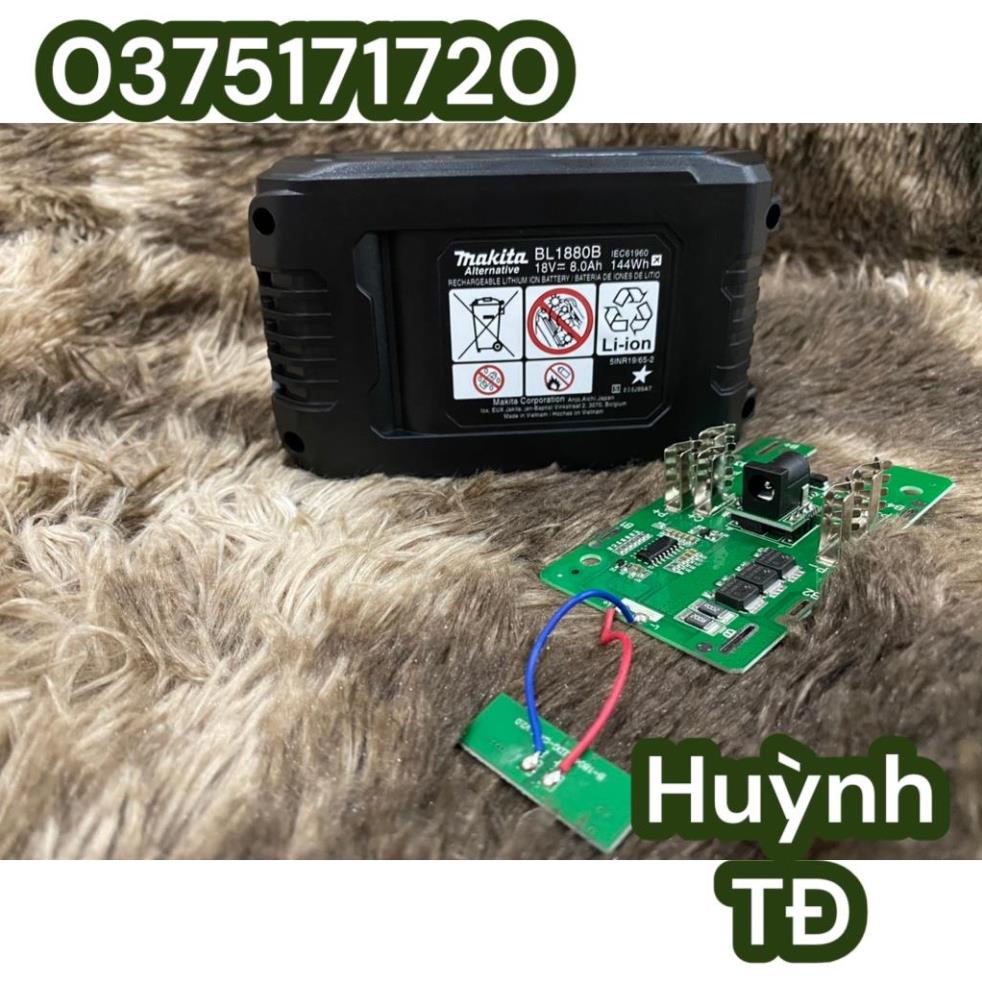 Vỏ mạch Makita 5s-2p 18V 8AH cell 21700 mạch sạc adapter có Led báo pin và tem đáy.
