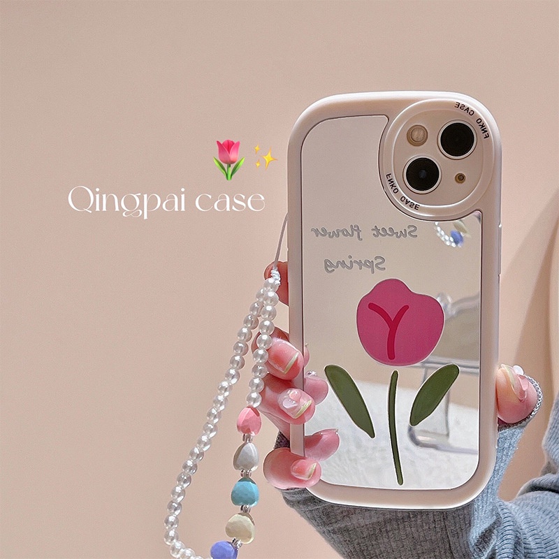 Ốp Điện Thoại Mềm Họa Tiết Hoa Tulip Gắn Dây Xích Cho iPhone 13promax 14 Gram xr11 12 WZPS