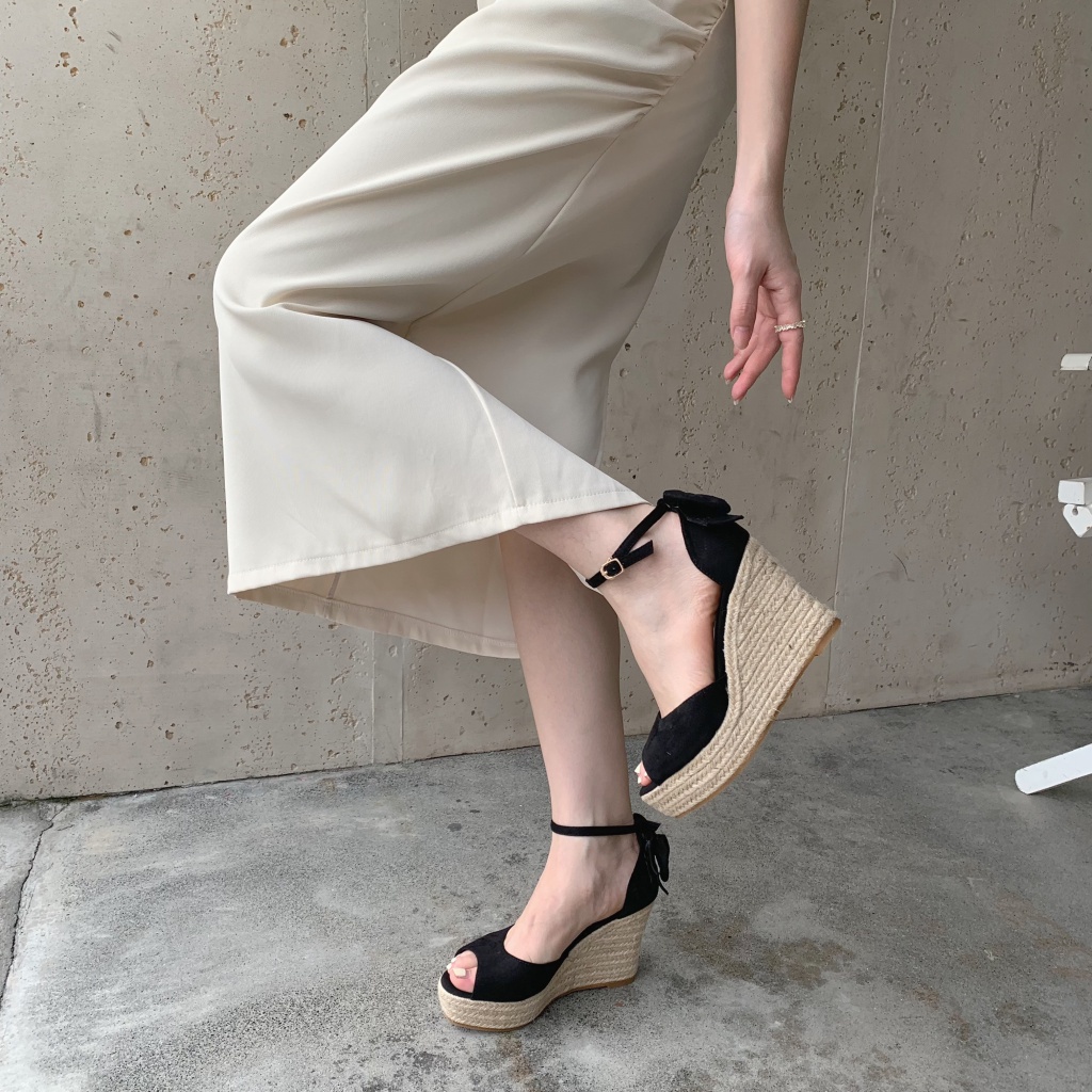 Giày Sandal Cao Gót Đế Xuồng Dày Dặn Hở Mũi Màu Sắc Ngọt Ngào Thời Trang 20 Cho Nữ