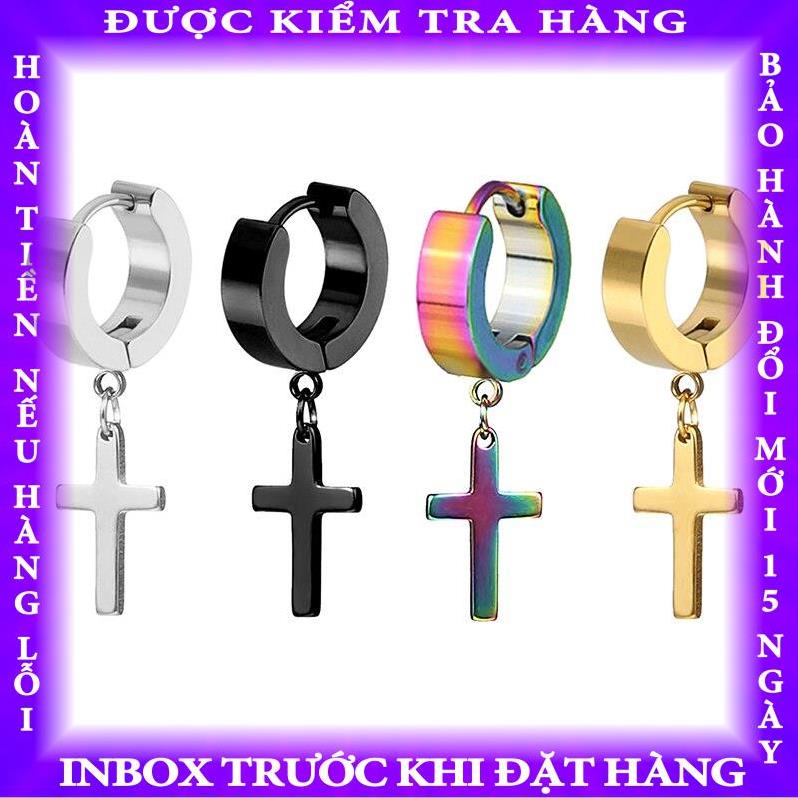 Khuyên Tai Nam Nữ Hình Chữ Thập Phong Cách Hip Hop luyendoo
