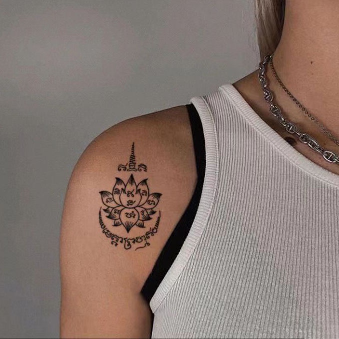 Hình Xăm Dán Tạm Thời Giữ Màu 14 Ngày Chống Nước Lâu Trôi In Hình Hoa Sen