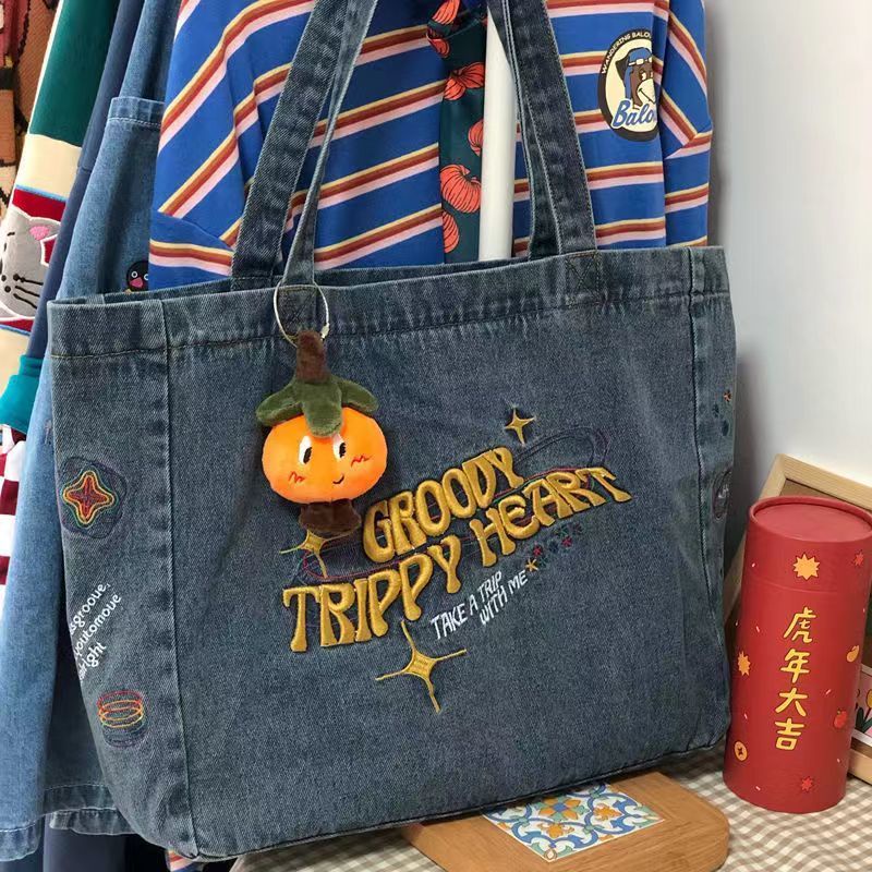 Túi tote denim Cỡ Lớn Phong Cách vintage Nhật Bản