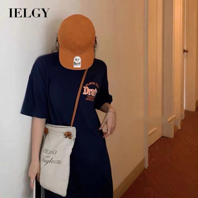 IELGY Đầm Tay Ngắn Dáng Rộng In Họa Tiết Hoạt Hình Dễ Thương Thời Trang Cho Nữ