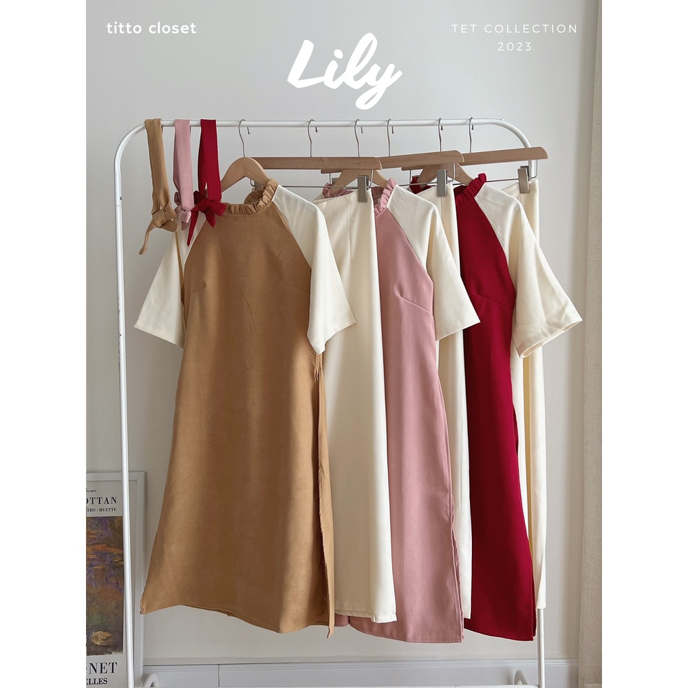 Áo Dài LILY Nhung Tăm Tay Lỡ TITTO CLOSET