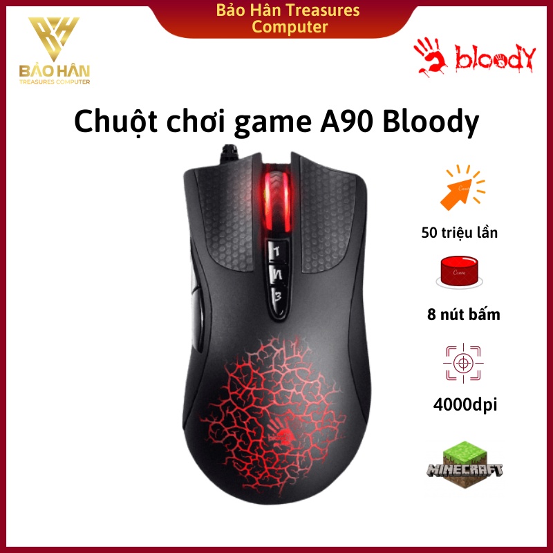 Chuột Chơi Game Có Dây A4tech Bloody A90 6200CPI 8 Nút Đen - Hàng Chính