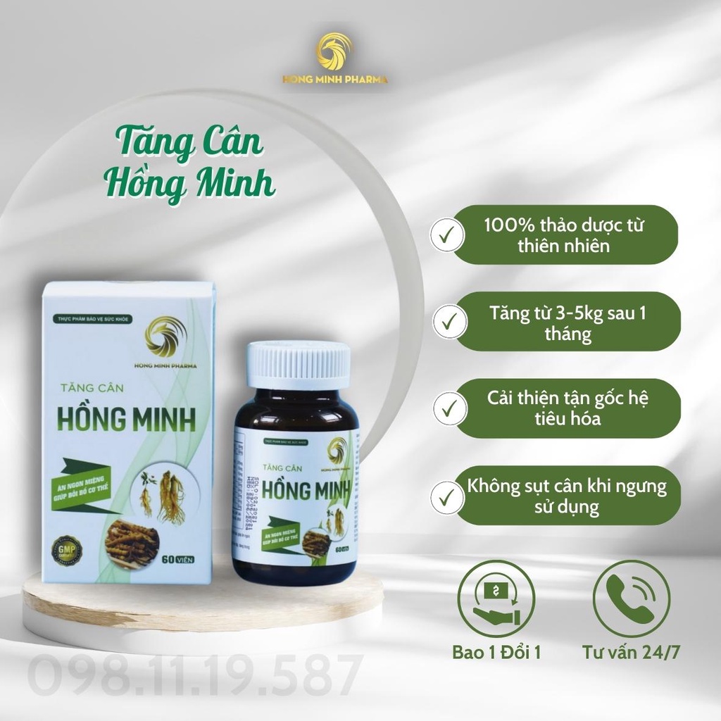 Viên Uống Tăng Cân Hồng Minh Nấm Linh Chi Chính Hãng - 1/2 Liệu Trình - Bổ Sung Dưỡng Chất, Tăng 3-7Kg/Tháng