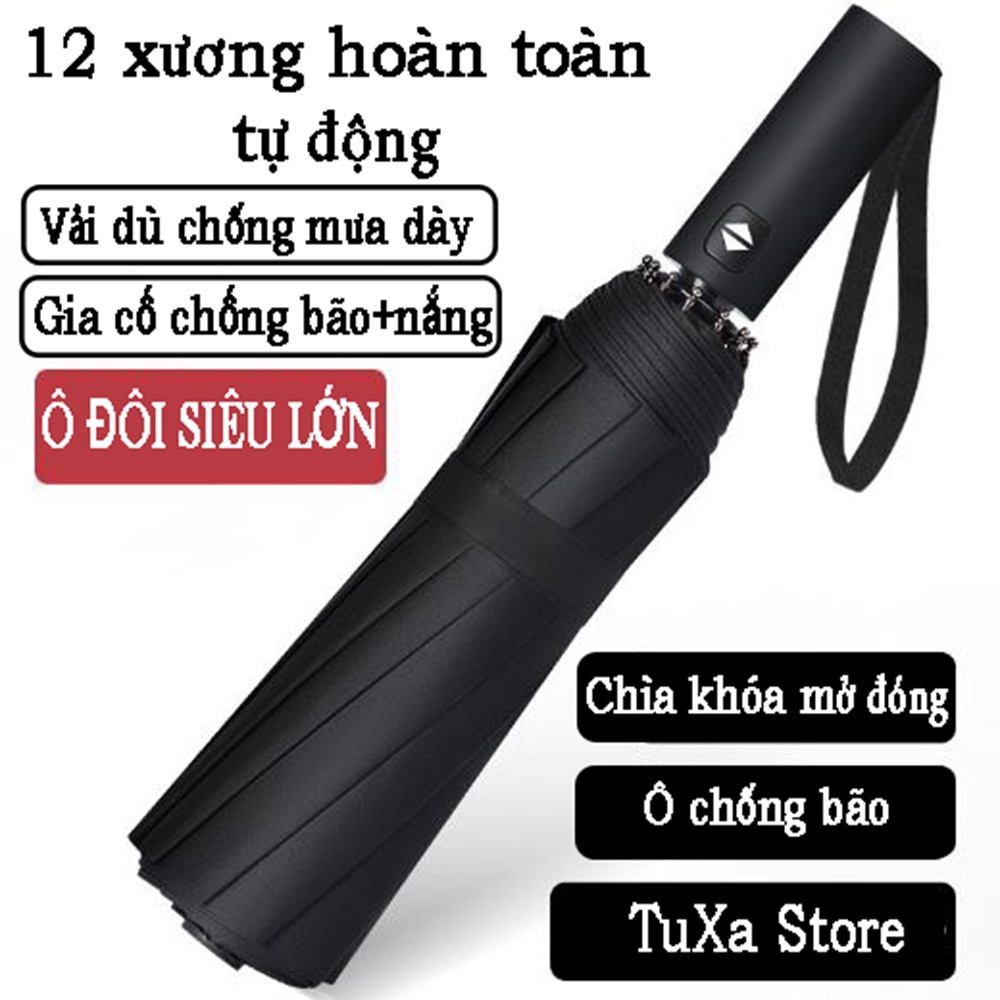 Ô dù che mưa đi nắng TUXA 12 nan mở tự động gấp nhỏ gọn cầm tay 2 chiều cỡ lớn to cho xe hơi ô tô chống thấm Tia UV