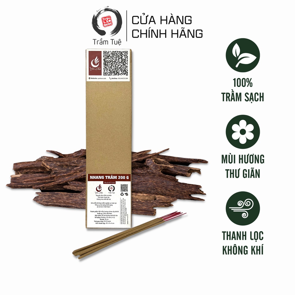 Nhang trầm hương Trầm Tuệ hộp 200 g với mùi hương thanh nhẹ, không chứa hóa chất, an toàn cho sức khỏe
