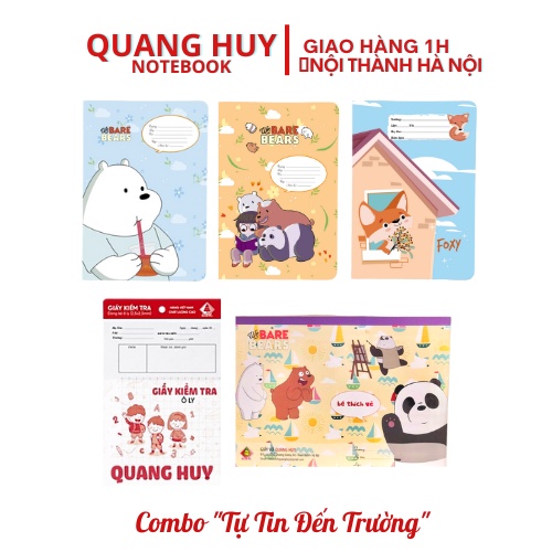 Combo "Tự Tin Đến Trường" Vở Ô Ly, Vở Vẽ, Giấy Kiểm Tra, Bút Chì, Gọt Chì Dành Cho Học Sinh Cấp 1