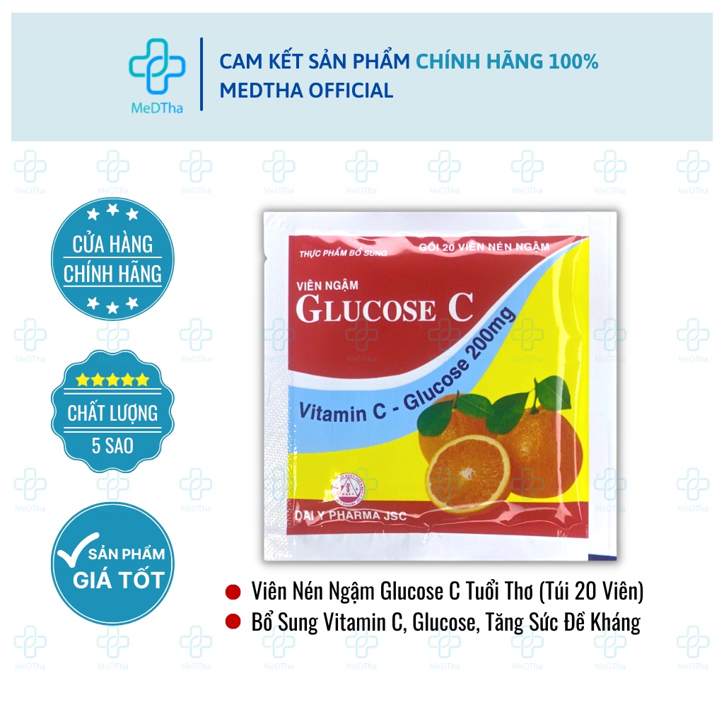 Glucose C - Viên Ngậm Vitamin C, Tăng Sức Đề Kháng Cho Bé (Gói 20 viên nén ngậm) [Chính Hãng]
