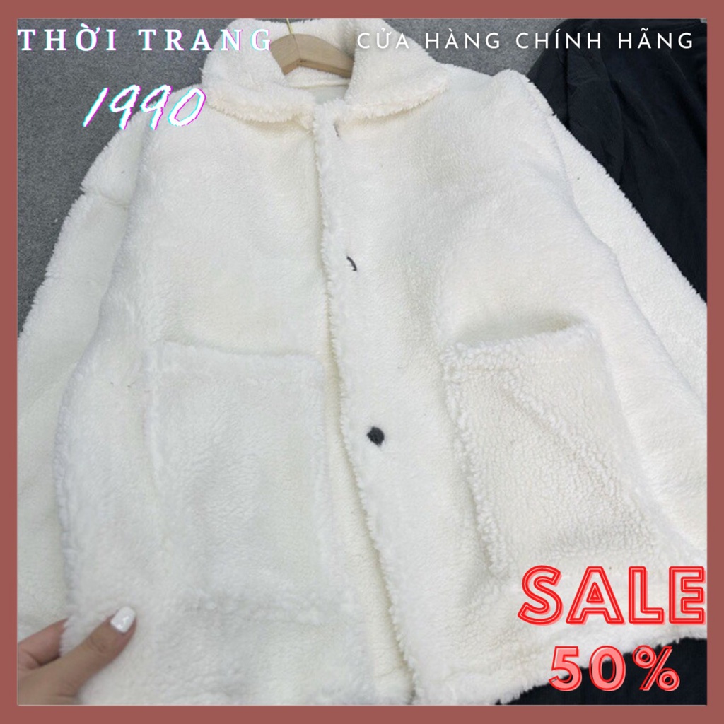 (ảnh thật) Áo Khoác Lông Cừu 2 Túi Trước Cổ Bẻ Hàn Quốc Ulzzang Siêu Đẹp