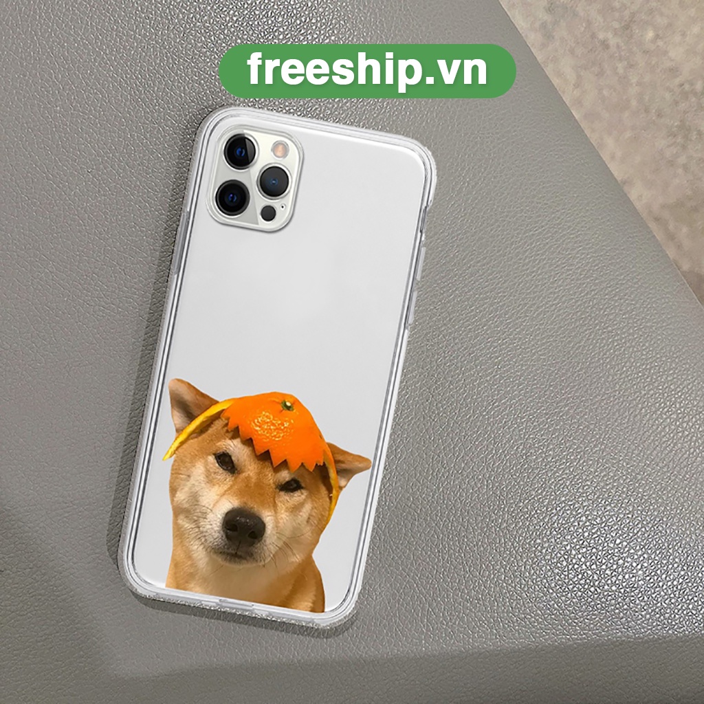 Ốp BVC iphone cạnh vuông chó mũ cam mặt xéo xắt độc lạ cho 6/6splus/7/7plus/8/8plus/x/xr/xs/11/12/13/14/pro/max
