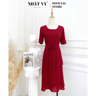 Đầm Bigsize dự tiệc Nhật Vy cổ tròn tà 2 tầng kèm dây thắt eo chất voan dáng suông phù hợp đi chơi, dạo phố - D2399