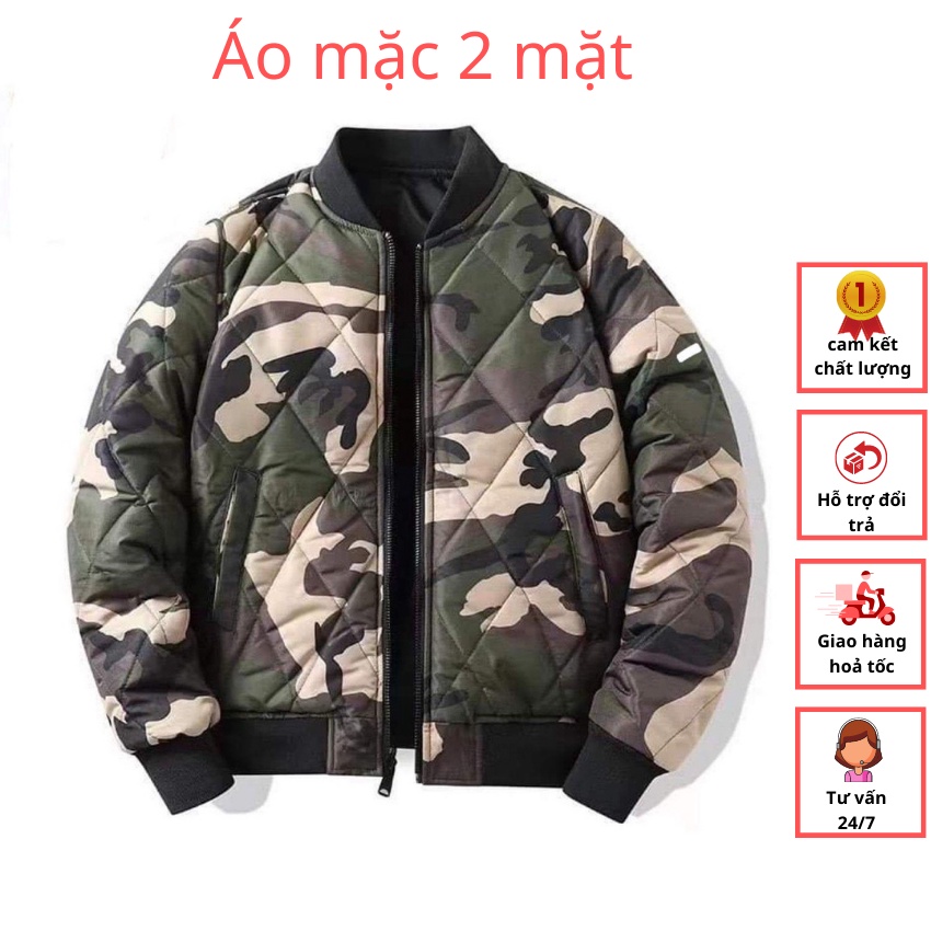 Áo khoác Bomber mặc được 2 mặt ,áo trần bông siêu dày siêu ấm xu hướng mới 2022