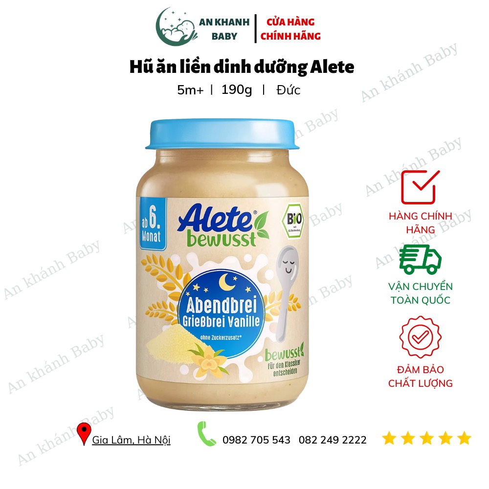 Hũ dinh dưỡng hữu cơ Alete đóng lọ 190g cho bé 4/6m+