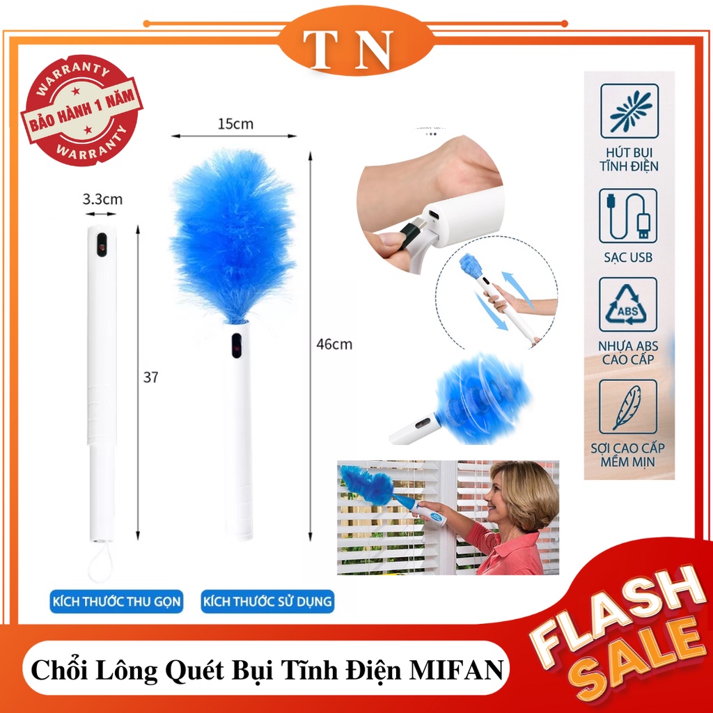 Chổi Lông Quét Bụi Tĩnh Điện MIFAN, Tích ĐiệnThông Minh Đa Năng Chức Năng Kèm Pin