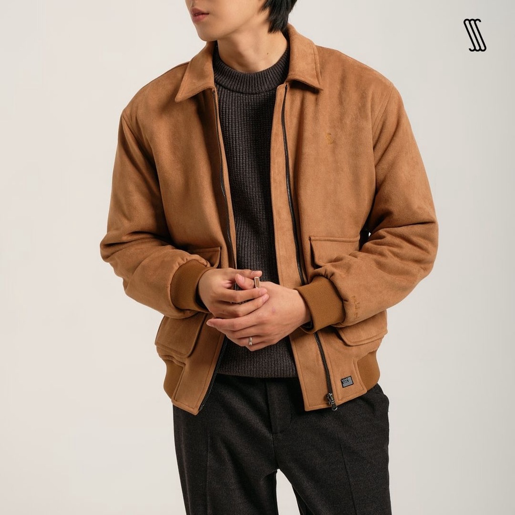 Áo khoác da lộn nam SSSTUTTER cá tính 2 túi giữ ấm NEW YORK BOMBER JACKET
