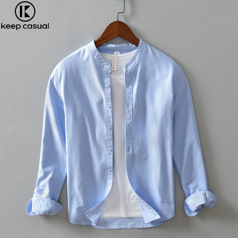 Áo Khoác Sơ Mi Oxford Tay Dài Cổ Đứng Cho Nam