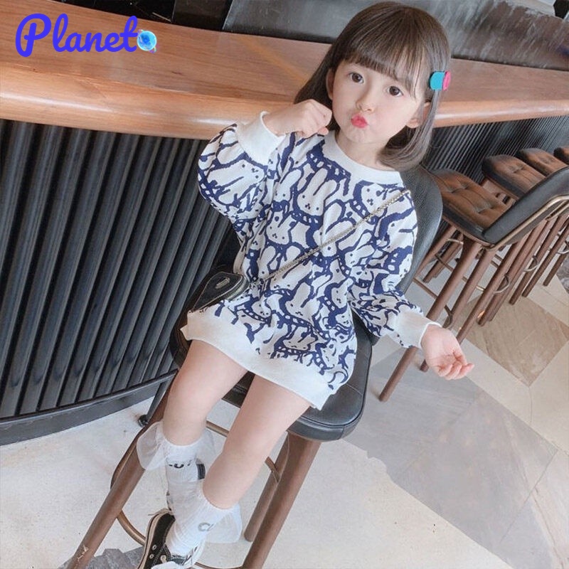 Planet Đầm Sweater Dáng Dài Phong Cách Hàn Quốc Thời Trang Xinh Xắn Cho Bé Gái