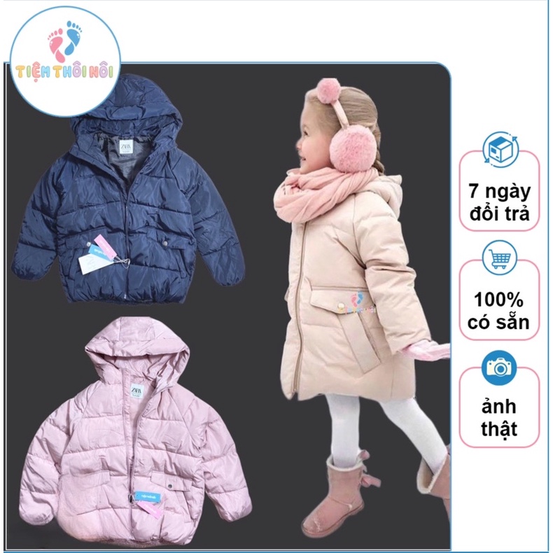 Áo Khoác Phao Zara VNXK Cho Bé Gái, Phao Mềm Đủ Size Cho Bé từ 25-50kg