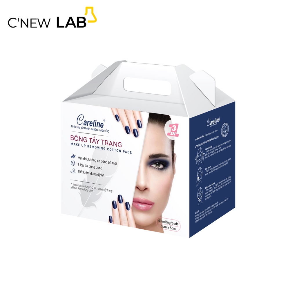 Bông Tẩy Trang CARELINE 100% Bông Tự Nhiên, Thân Thiện Với Làn Da Hộp 40 Miếng