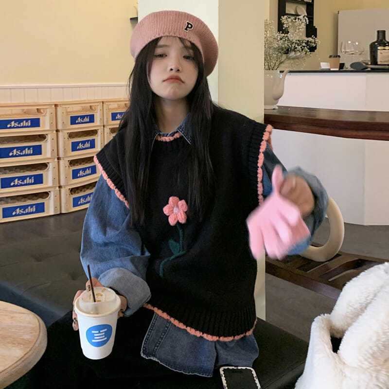 Áo Len Không Tay Cổ Tròn Dáng Rộng Thiết Kế Mới Thời Trang Theo Phong Cách Vintage