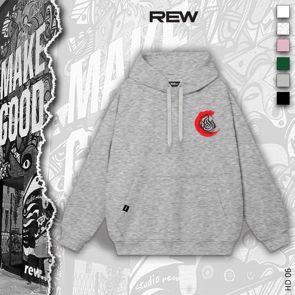 Áo Hoodie xám ghi đậm form rộng 100% Cotton REW - Định Lượng 350GSM form rộng Unisex dành cho cả nam và nữ