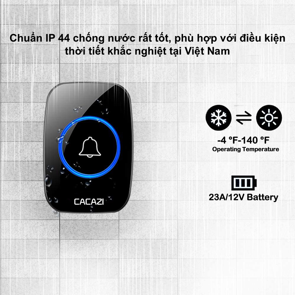 Chuông cửa không dây thông minh CACAZI A10, chống nước khoảng cách sử dụng trong 300M, 60 loại nhạc, 1 nút 3 chuông