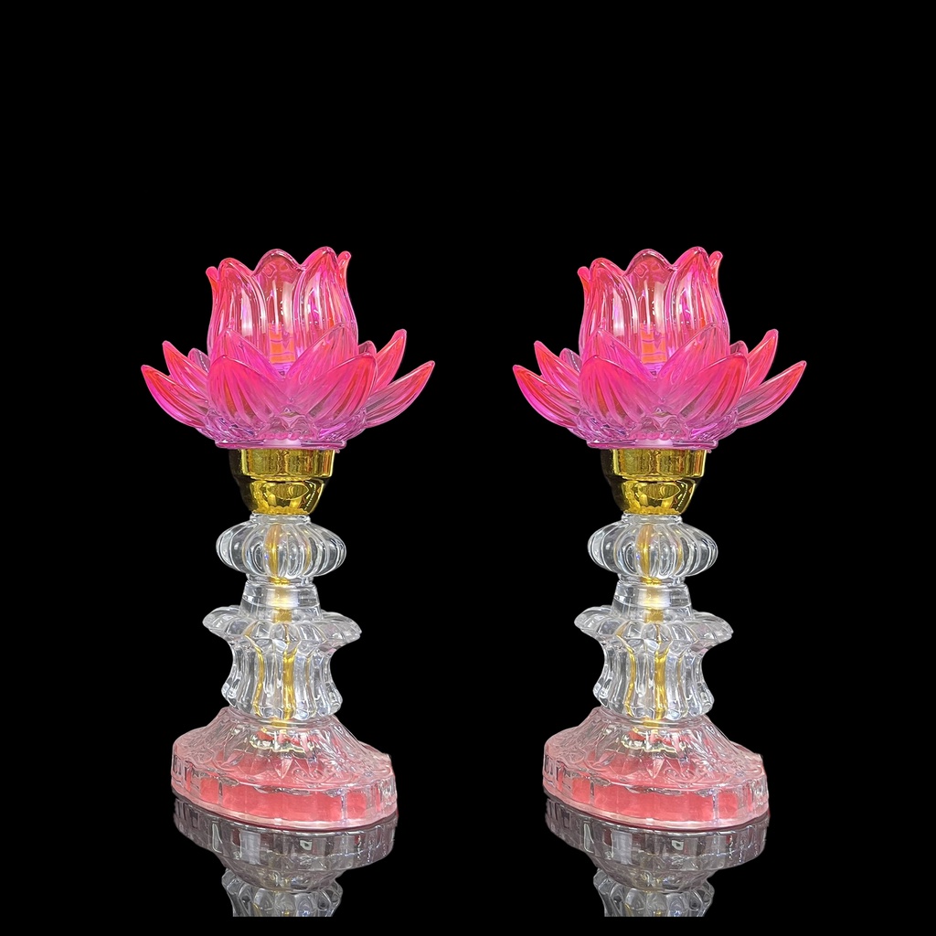 Đèn led 603B  7màu thủy tinh hoa sen thân hình tháp (vật phẩm bàn thờ ) - phật giáo tuệ quang