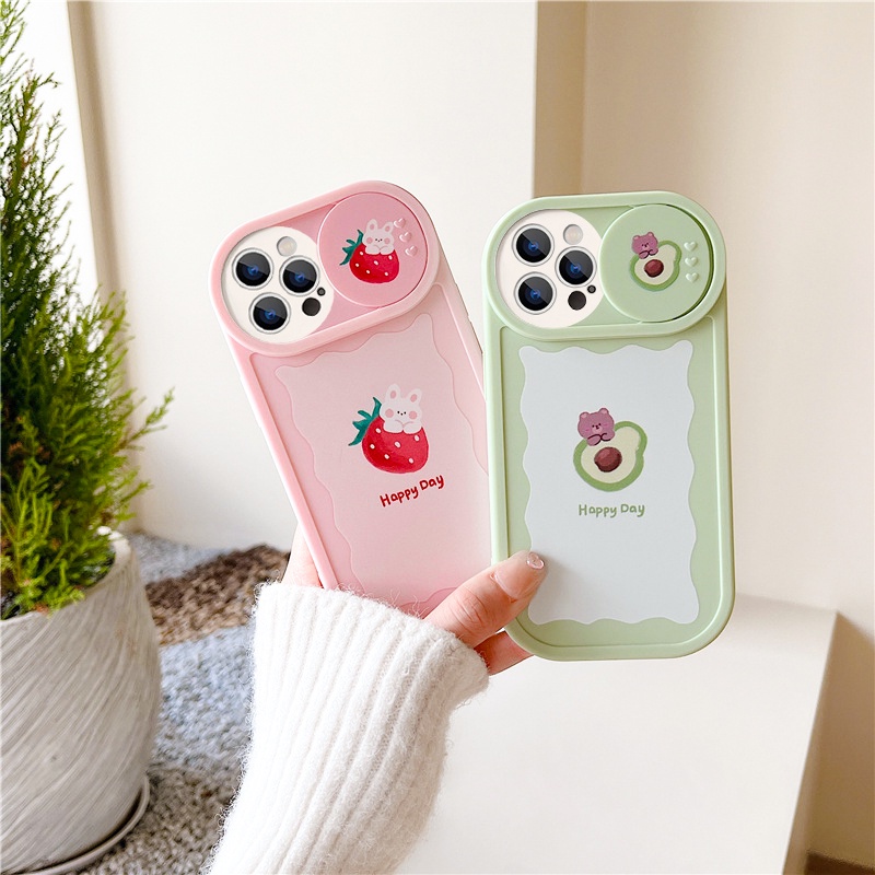 Ốp lưng iphone nắp trượt tròn gấu bơ xanh thỏ dâu hồng 6/6splus/7/7plus/8/8plus/x/xs/11/12/13/14/pro/max/plus/promax