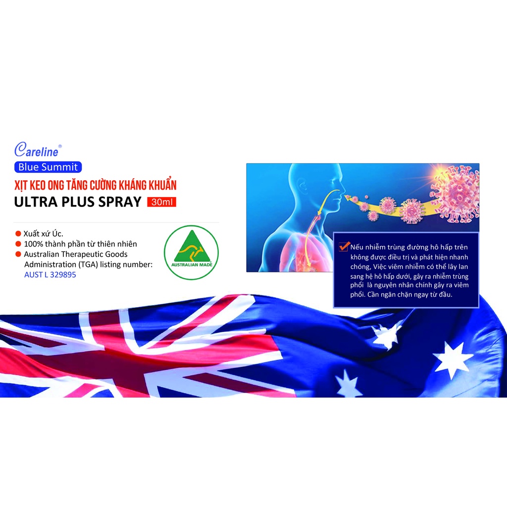 Chai xịt họng Keo Ong Careline  Úc 30ml