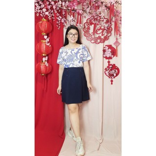Bigsize công sở - Áo Cổ Vuông - Xanh Hoa