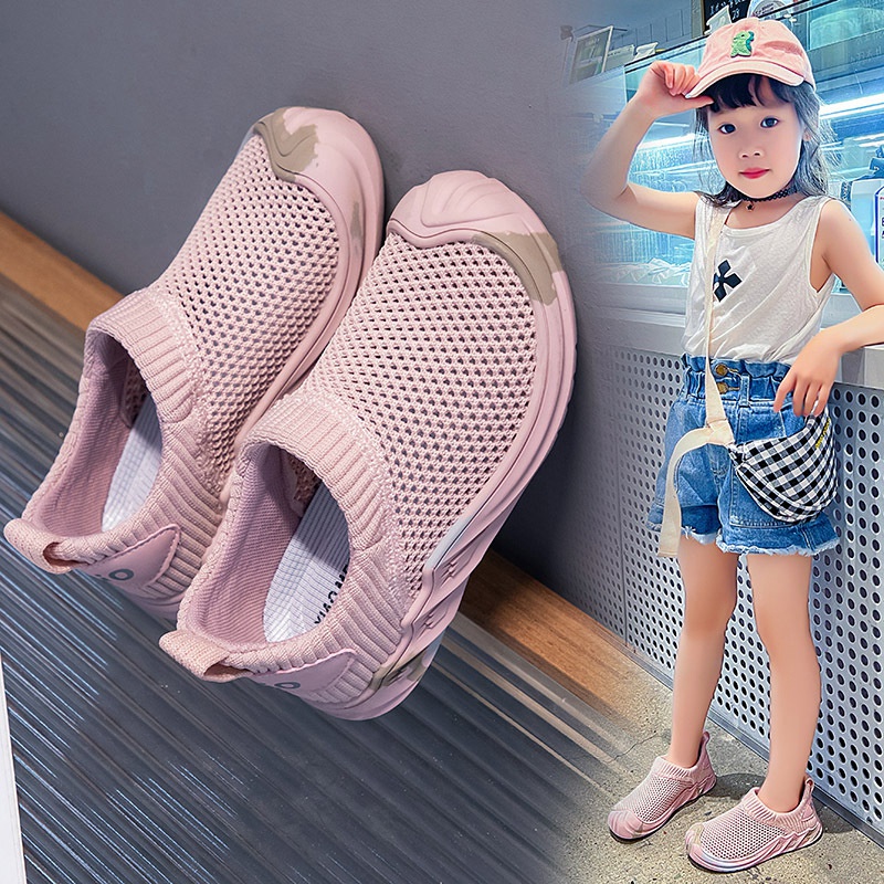Giày Thể Thao Đế Mềm Phối Lưới Thoáng Khí Màu Trơn Họa Tiết Rằn Ri Cho Bé 7-12 Tuổi