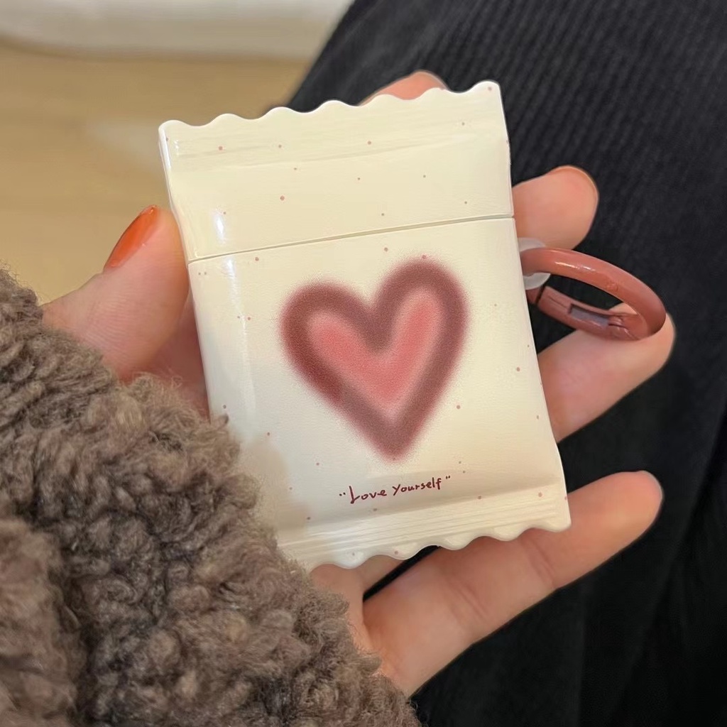 Vỏ Bảo Vệ Hộp Sạc Tai Nghe AirPods Pro2 2022 1 2 3 Pro Hình Kẹo Trái Tim Có Móc Tròn Màu Trắng