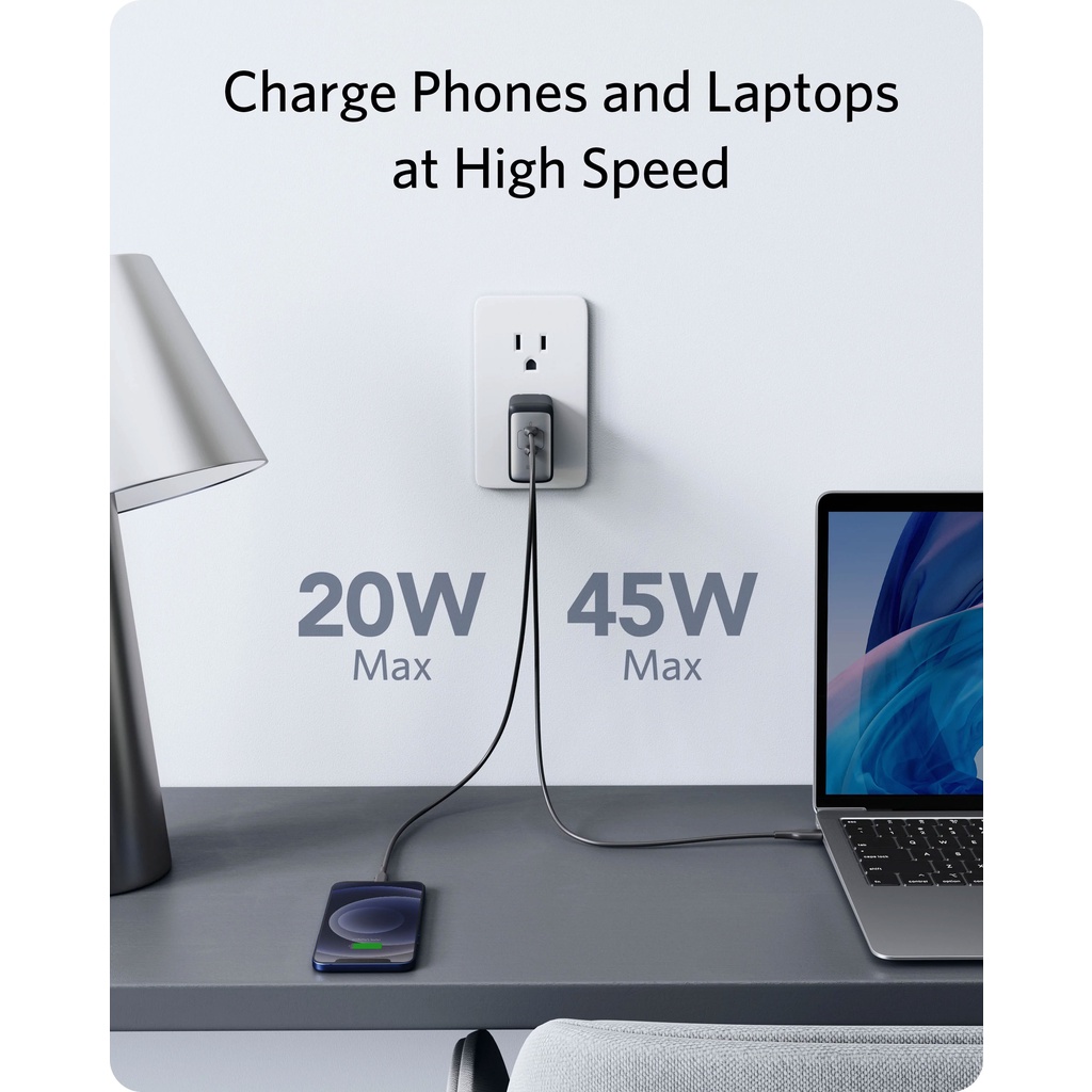 Sạc ANKER 726 NANO II 2 Cổng 65W - A2666 - 2 Cổng USB-C Công Nghệ Power IQ 3.0